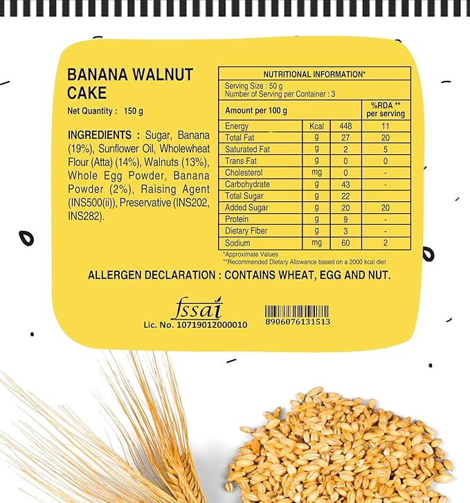 The Baker's Dozen Zero Mainda Banana Walnut Cake | Zero Palm Oil |( 150g)